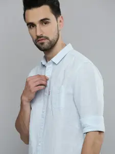 Levis Men Blue Standard Slim Fit Solid Opaque Linen Cotton Casual Shirt with Chest Pocket
