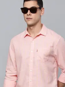 Levis Men Pink & Orange Windowpane Checked Pure Cotton Casual Shirt