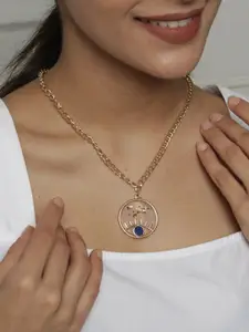 ToniQ Gold-Toned & Blue Gold-Plated Evil Eye Pendant Bohemian Chain