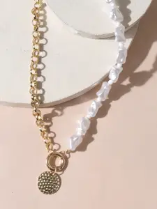 ToniQ Gold-Toned & White Baroque Pearl Linked Bohemian Necklace