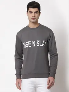 Style Quotient Men Grey & White Printed Cotton Sweatshirt
