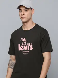 Levis Men Black & Pink Printed Extended Sleeves Pure Cotton T-shirt
