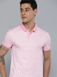Levis Men Pink & White Ikat Print Polo Collar Regular Sleeves Pure Cotton Slim Fit T-shirt