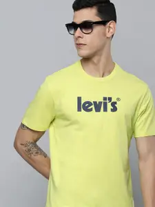 Levis Men Lime Green Brand Logo Printed Pure Cotton T-shirt