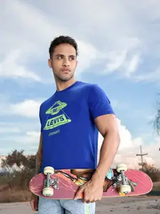 Levis Men Blue Brand Logo Printed Pure Cotton T-shirt