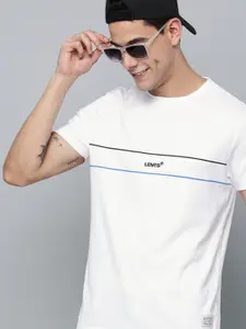 Levis Men White Brand Logo Printed Round Neck Regular Sleeves Applique T-shirt