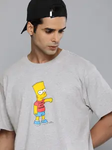 Levis Men Grey The Simpsons Printed Drop-Shoulder Sleeves Relaxed Fit Pure Cotton T-shirt