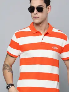 Levis Men Orange & White Striped Polo Collar Pure Cotton T-shirt