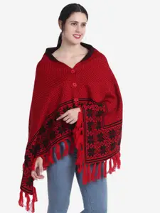 JoE Hazel Women Red & Black Fair Isle Poncho
