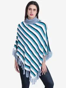 JoE Hazel Women Blue & White Striped Poncho