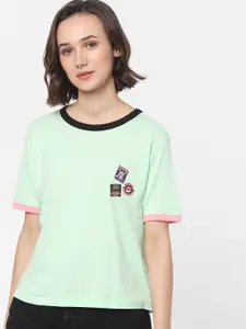 ONLY Women Green Drop-Shoulder Sleeves T-shirt