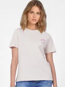 ONLY Women Off White Cotton T-shirt