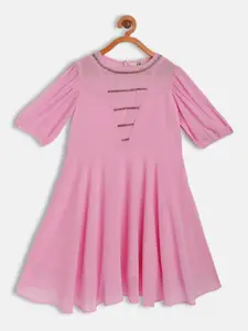 AND Girls Pink Solid Fit & Flare Dress