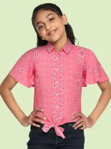 Global Desi Girls Pink Ethnic Printed Shirt Style Top