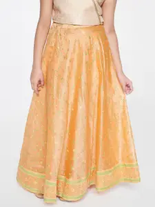 Global Desi Girls Peach Floral Printed Rayon Maxi Skirt