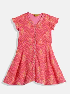 Global Desi Girls Pink Printed A-Line Dress