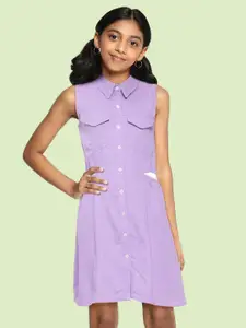 AND Girls Lavender Solid Shirt Dress