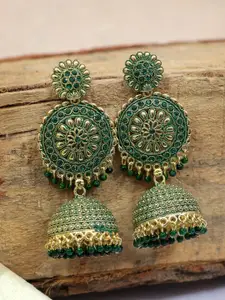 Crunchy Fashion Green Gold Plated Contemporary Jhumkas Earrings