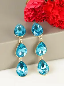 Crunchy Fashion Gold-Plated & Blue Teardrop Shaped Drop Earrings