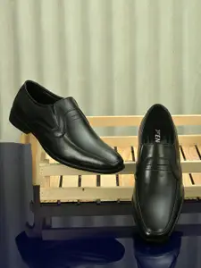 Fentacia Men Black Solid Genuine Leather Formal Slip-Ons