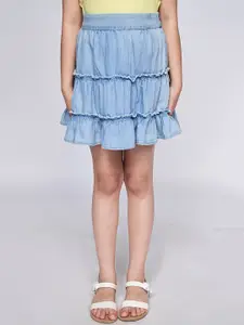 AND Girls Blue Denim Tiered Solid Skirt