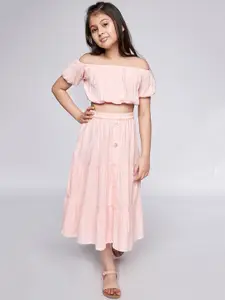 AND Girls Pink Peasant Top with A-line Skirt