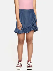 Global Desi Girls Blue Solid Ruffled Tulip Skirt