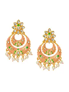 Shining Jewel - By Shivansh Gold-Plated Peach-Coloured & White Crescent Shaped