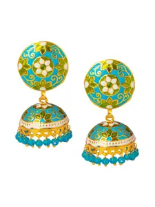 Shining Jewel - By Shivansh Gold-Plated Blue & Green Dome Shaped Jhumkas