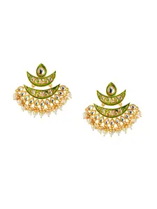 Shining Jewel - By Shivansh Gold-Plated Green & White Crescent Shaped Chandbalis