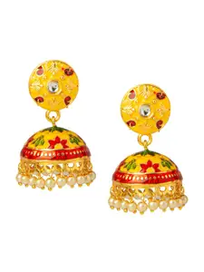 Shining Jewel - By Shivansh Gold-Plated Red & Green Dome Shaped Jhumkas