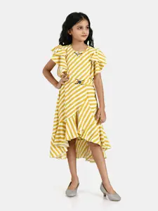 Peppermint Mustard Yellow & White Striped Chiffon Midi Dress