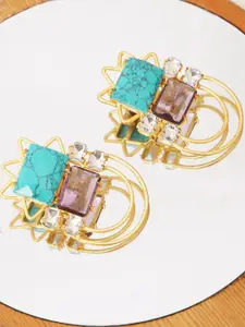 XAGO Gold-Plated Turquoise Blue & Purple Contemporary Drop Earrings