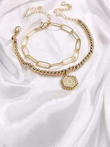 Jewels Galaxy Women Gold-Toned Layered Alphabetical O Bracelet