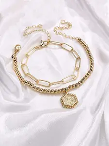 Jewels Galaxy Set Of 2 Women Gold-Toned Brass Gold-Plated Wraparound Bracelet
