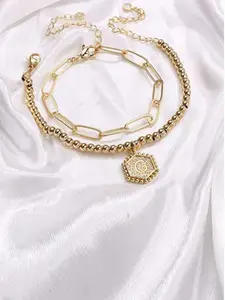 Jewels Galaxy Set Of 2 Women Gold-Toned Brass Gold-Plated Wraparound Bracelet