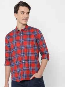 Pepe Jeans Men Red Tartan Checks Checked Pure Cotton Casual Shirt