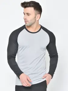 CHKOKKO Men Grey & Black Colourblocked Outdoor T-shirt