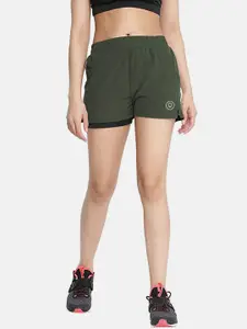 CHKOKKO Women Olive Green Running Sports Shorts