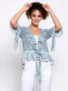 LELA Women Blue & White Shrug