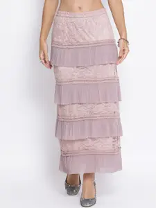 LELA Woman Rose pink net frill skirt with lace