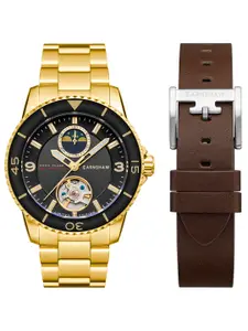 EARNSHAW Men Black Brass Dial & Gold Toned Straps Analogue Motion Powered Watch ES-8210-66