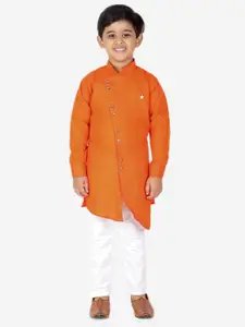 Pro-Ethic STYLE DEVELOPER Boys Orange Angrakha Pure Cotton Kurta with Pyjamas