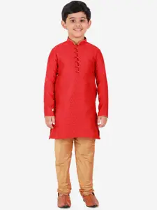 Pro-Ethic STYLE DEVELOPER Boys Maroon & Gold-Toned Floral Kurta with Pyjamas