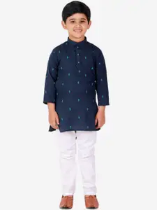 Pro-Ethic STYLE DEVELOPER Boys Navy Blue & White Pure Cotton Kurta with Pyjamas