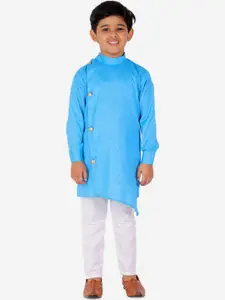 Pro-Ethic STYLE DEVELOPER Boys Turquoise Blue Angrakha Kurta with Pyjamas