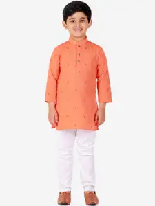 Pro-Ethic STYLE DEVELOPER Boys Orange & White Pure Cotton Kurta with Pyjamas