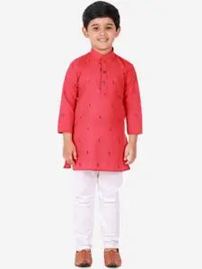 Pro-Ethic STYLE DEVELOPER Boys Pink & White Printed Pure Cotton Kurta With Pyjamas