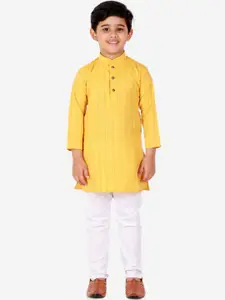 Pro-Ethic STYLE DEVELOPER Boys Yellow & White Striped Kurta with Pyjamas