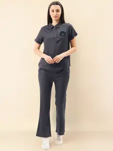 LILL Women Navy Blue Top with Palazzos